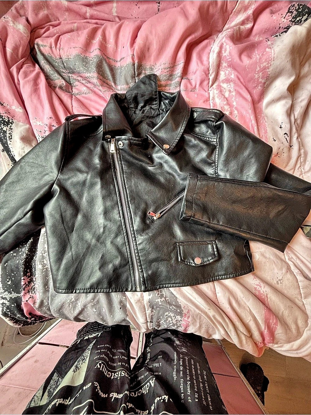 Daisy Black Leather Moto Jacket Size Small